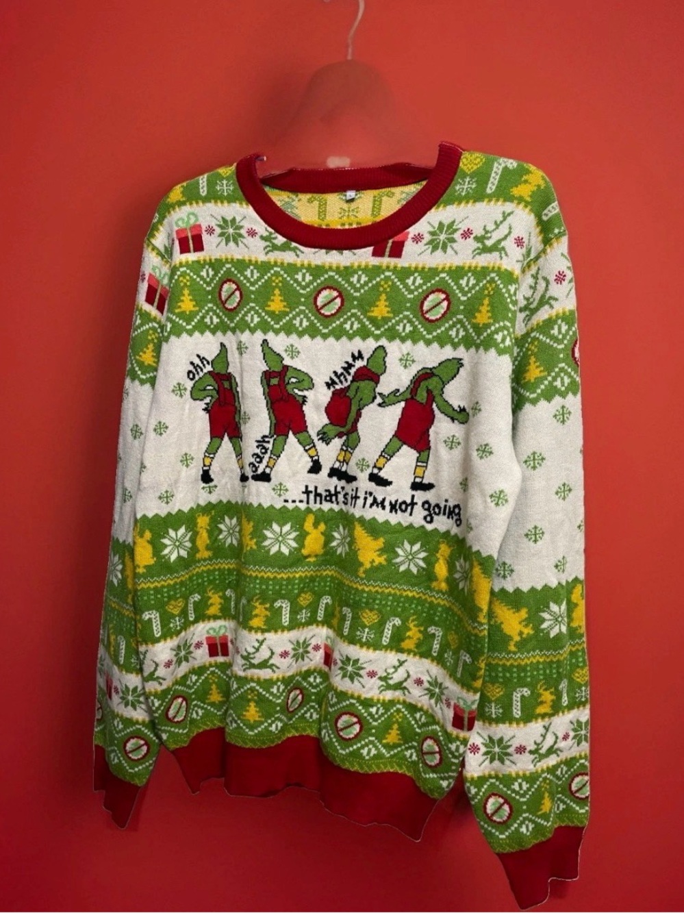 Ugly Christmas Sweater The Grinch "That's It, I'm Not Going" Jim Carrey, Men's L